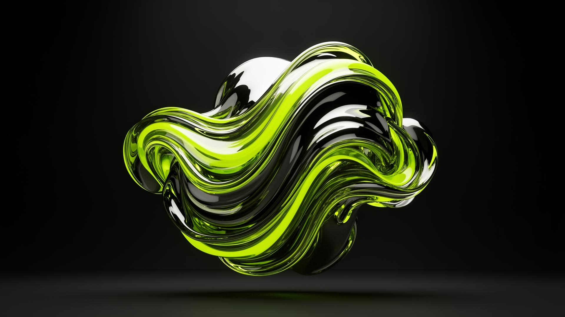 Glossy lime green and chrome sculpture